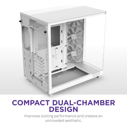 NZXT H6 Flow Dual-Kammer Panorama Glas PC Gehäuse - Weiss
