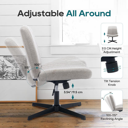 COLAMY Breiter Bürostuhl Armlos Hellgrau - Ergonomisch