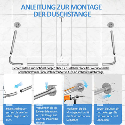 HomeLiving Duschstange U/L-Form verstellbar silber Deckenstütze