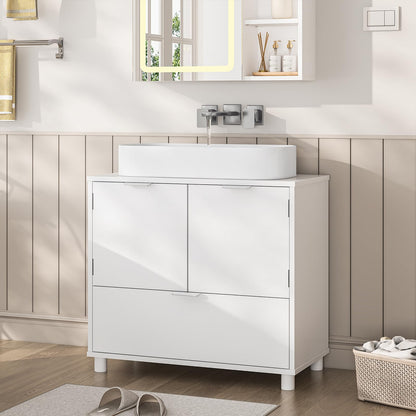 FORABAMB Waschbeckenunterschrank mit 2 Türen, Schublade, weiss, 60 cm
