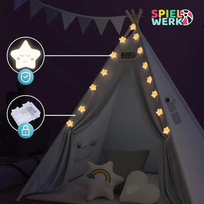 Spielwerk® Tipi Kinderzelt – Set 130x130cm Weiss Grau