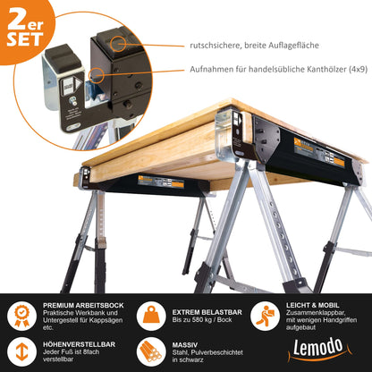 LEMODO Arbeitsbock höhenverstellbar Klappbock 2er Set 580kg