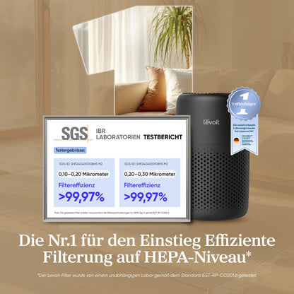 LEVOIT Core Mini Luftreiniger HEPA Filter – Schwarz mit Aromatherapie