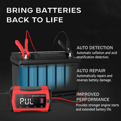 HTRC 16A Autobatterie Ladegerät 6V/12V/24V für Auto, Motorrad, Boot