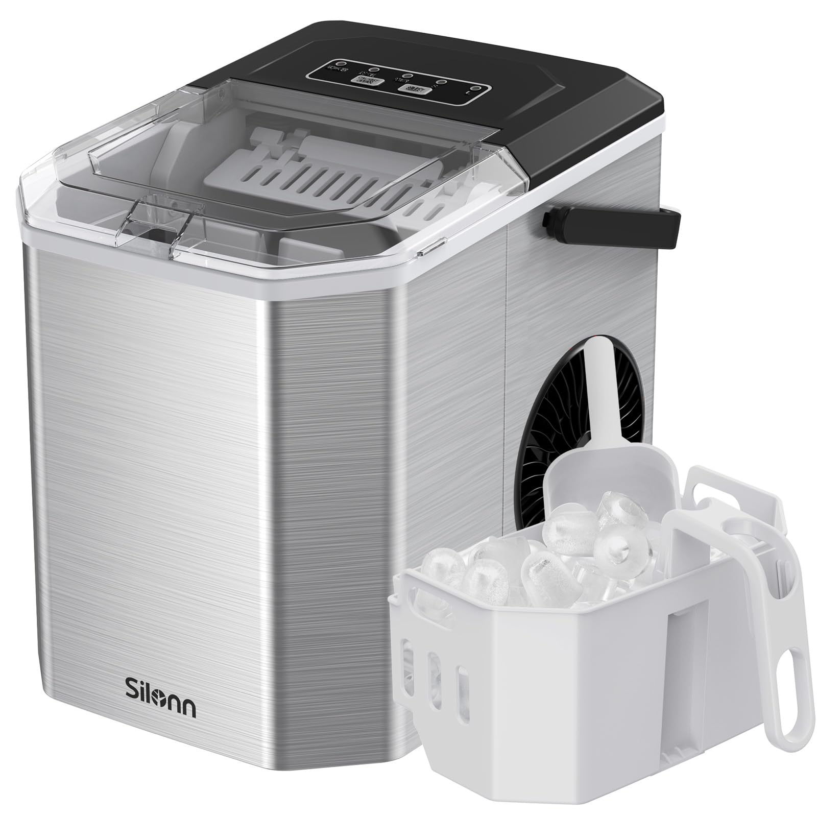 Silonn Mini Eiswürfelmaschine - Tragbar & Selbstreinigend, silberfarben, rechteckig, produziert Eiswürfel zur Kühlung von Getränken.