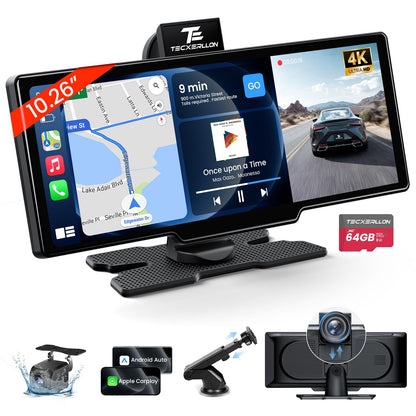 TECXERLLON DC10Q5 CarPlay Display mit 4K Dashcam und Rückfahrkamera, 10,26-Zoll-HD-IPS-Bildschirm