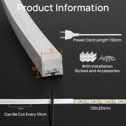 SUCIKORIO Neon LED Streifen 10m warmweiss 3000K IP65 Silikon 230V