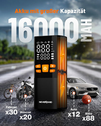 NEVERLAND Elektrische Luftpumpe Akku Kompressor 150 PSI mit Powerbank