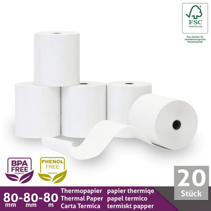 LYNNE Payment Solutions Thermorollen 80 mm x 80 m, BPA-frei, 20 Stück