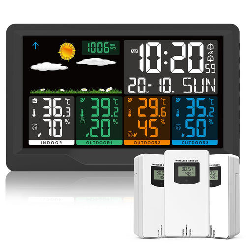 Qxmcov Wetterstation Funk – 3 Sensoren, Digital Thermo-Hygrometer