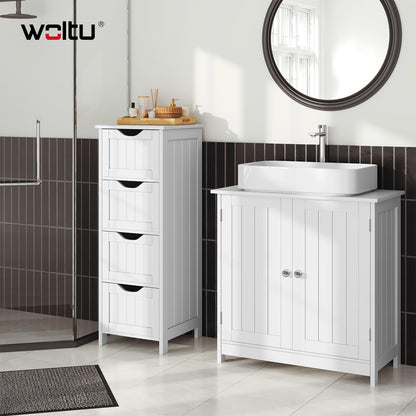 WOLTU Waschbeckenunterschrank mit 2 Türen, weiss, MDF, 60x30x60 cm