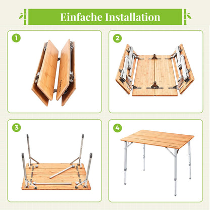 KingCamp Campingtisch Bambus Klapptisch höhenverstellbar – 100x65cm