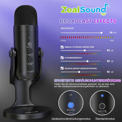 ZealSound K66 USB-Kondensatormikrofon mit Rauschunterdrückung