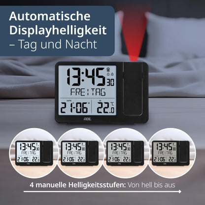 ADE Funkwecker CK2406-1 mit Projektion und Aussensensor, schwarz