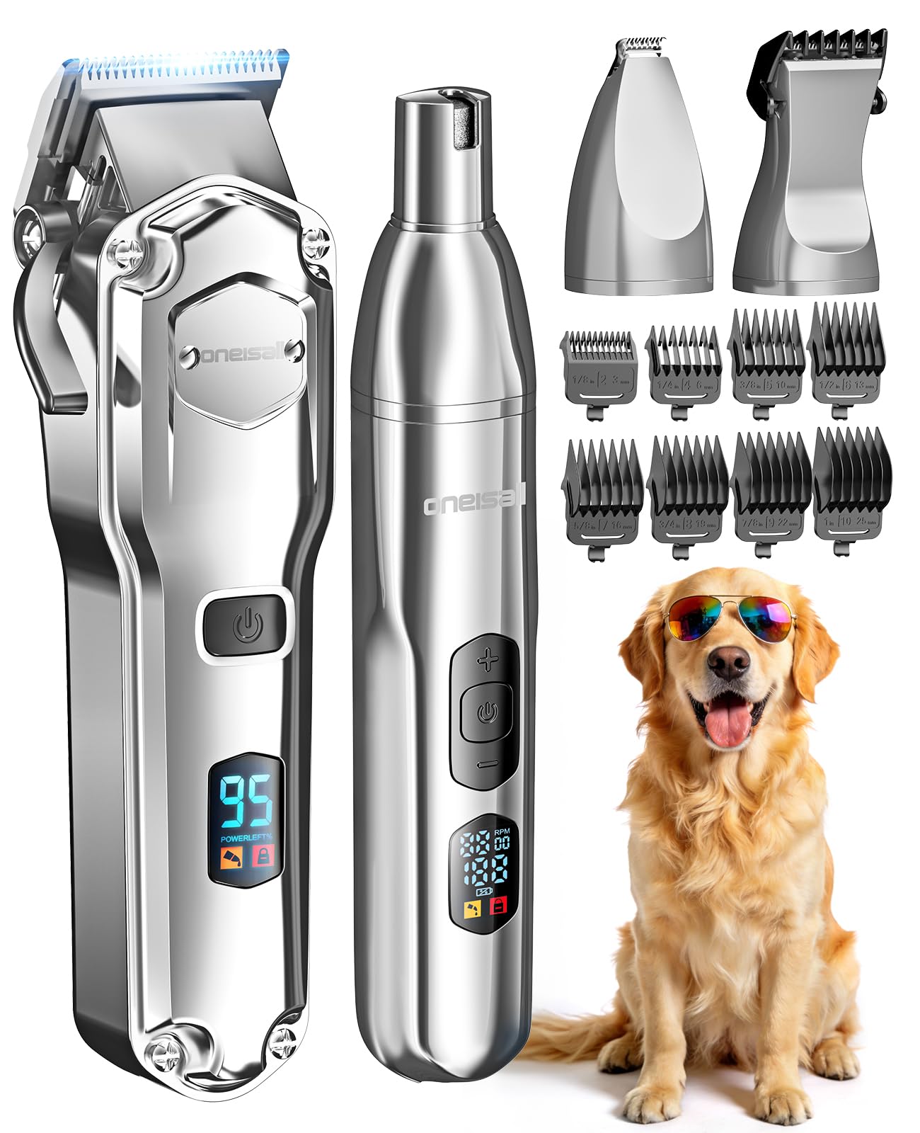 oneisall 4-in-1 Hundeschermaschine PC15 mit Pfotentrimmer, 9 Kammaufsätze, kabellos