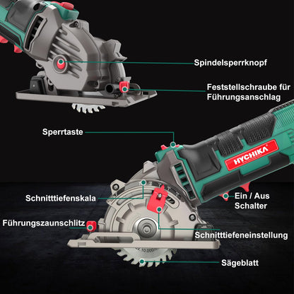 HYCHIKA Mini Handkreissäge 500W - Für Holz, Metall & Fliesen