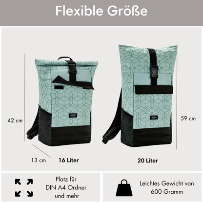 LARKSON No 4 Rolltop Rucksack Mint mit Laptopfach, wasserabweisend