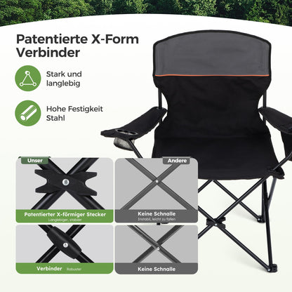 LET'S CAMP Campingstuhl 2er-Set, klappbar, bis 120 kg, Schwarz
