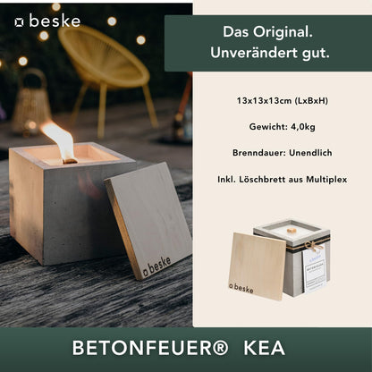 Beske-Manufaktur Design Betonfeuer Outdoor Kerze Dauerdocht 13x13x13cm