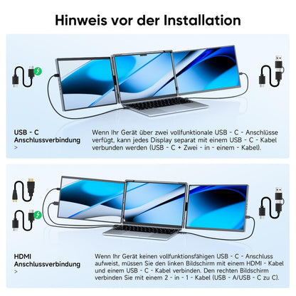 TechPro 2025 14.1" FHD Laptop Monitor Erweiterung IPS Triple