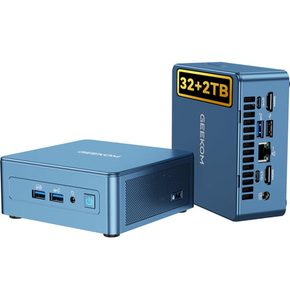 GEEKOM IT13 Mini PC - Intel i9-13900HK, 32GB RAM, 2TB SSD: Kompakter, schwarzer Quader für leistungsstarke Desktop-Computing-Aufgaben.