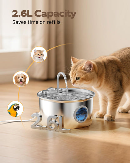 ATMZIQXR Katzenbrunnen Edelstahl S18-PRO, 2.6L Trinkbrunnen Katze