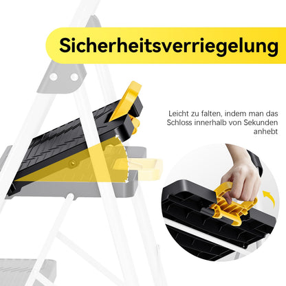 KINGRACK Trittleiter 3 Stufen, Klappleiter 150 kg, weiss