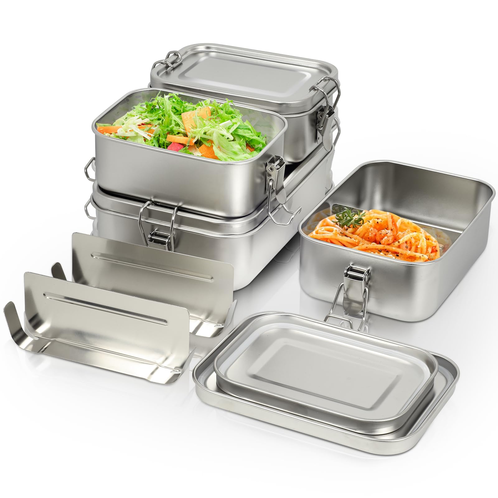 Awaiymi Edelstahl Lunchbox 4er-Set, auslaufsichere Brotdosen aus 304-Edelstahl mit Deckel