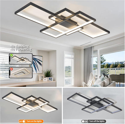 MQW Moderne Geometrische LED Deckenleuchte Dimmbar Wohnzimmer – Schwarz L80cm