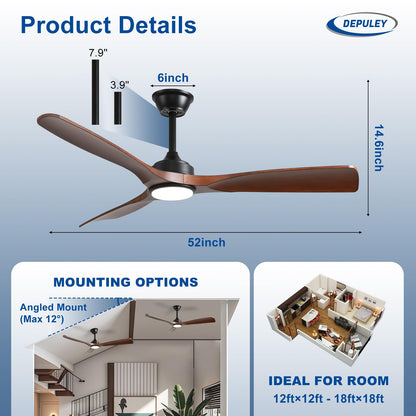 Depuley Leise Deckenventilator LED Aussen 132cm Braun App