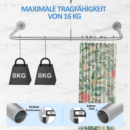 HomeLiving Duschstange U/L-Form verstellbar silber Deckenstütze