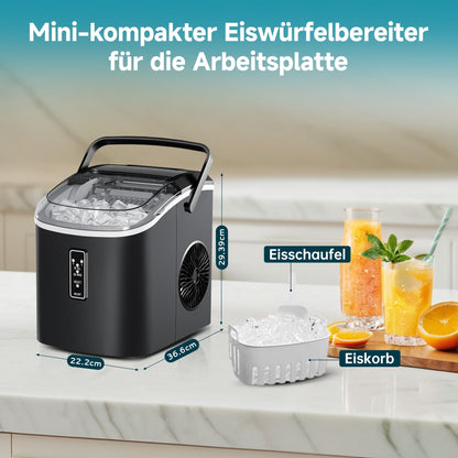EUHOMY Eiswürfelmaschine klein, 12 kg/Tag, selbstreinigend, schwarz