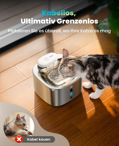 oneisall Katzenbrunnen Kabellos, Trinkbrunnen Edelstahl 3.5L, 5000mAh