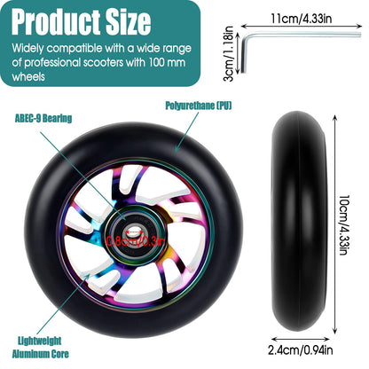 NZZVNZ Scooter Rollen 100 mm Ersatzräder mit ABEC-9 Lagern, 2er-Set