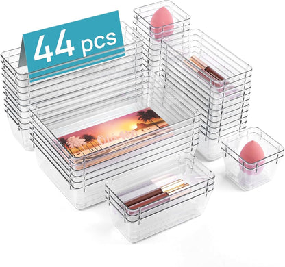 Vtopmart Schubladen Organizer Set, 44-teilig, 4 Grössen, transparent – Kunststoffschalen zur Schubladenorganisation