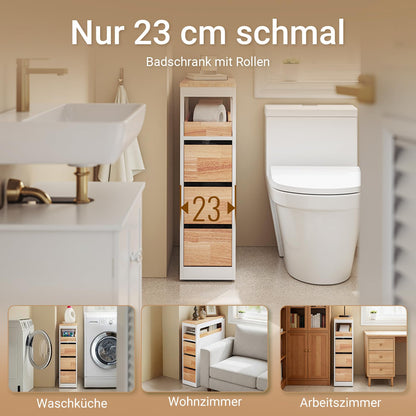 SoBuy Badezimmerschrank BZR54-III-WN, schmal, 3 Schubladen, weiss