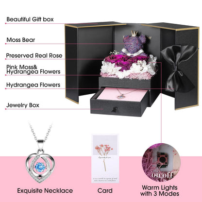 ADDWel Ewige Rose mit Herz Halskette aus 925 Silber, Geschenkbox