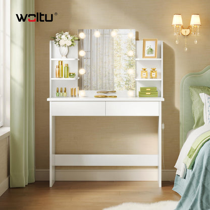 WOLTU Schminktisch Frisiertisch – LED, Weiss, 2 Schubladen