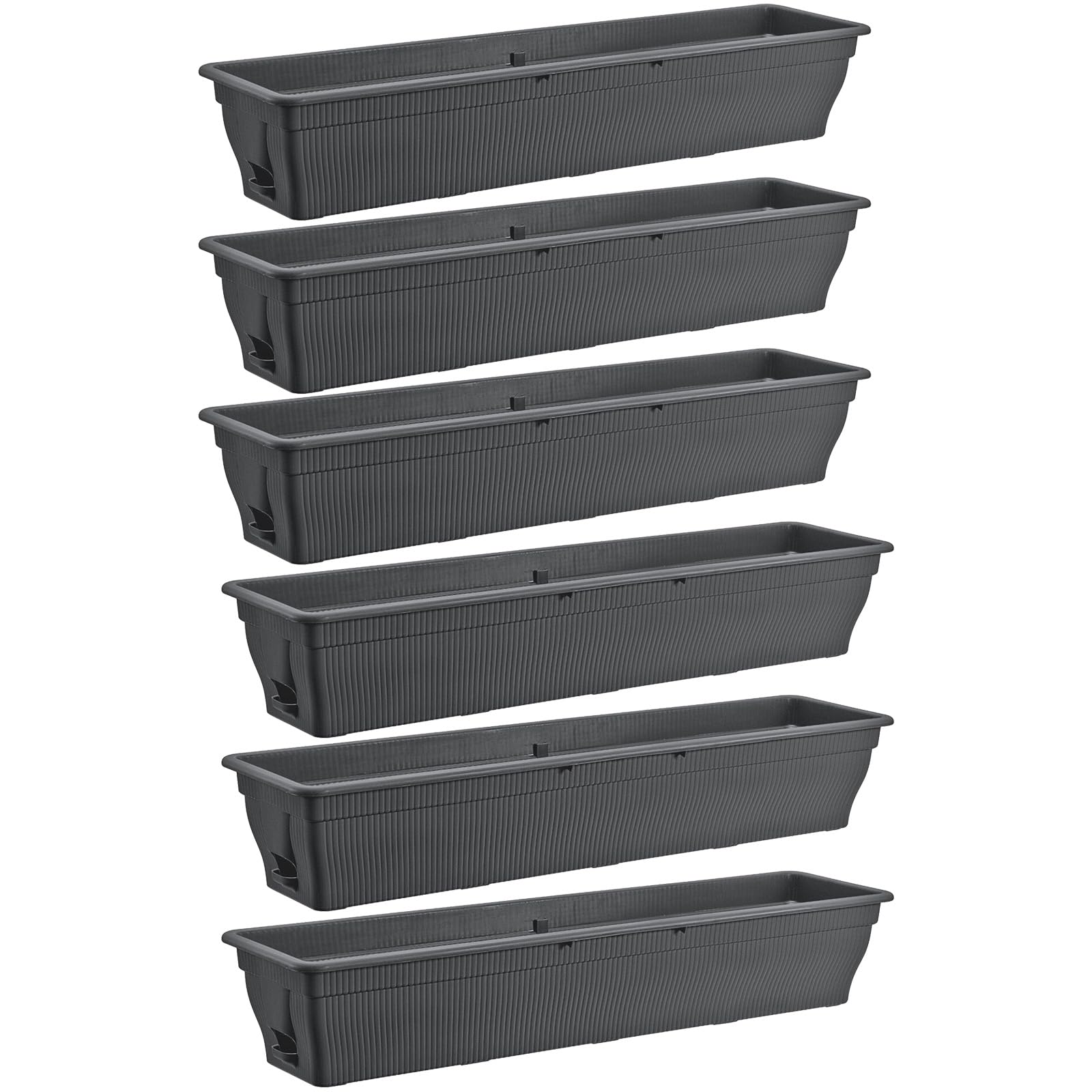 BURI Balkonkasten 100 cm mit Wasserspeicher, 6er Set, Anthrazit aus UV-stabilisiertem Kunststoff