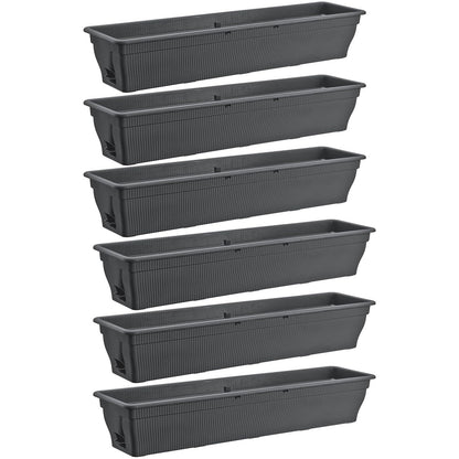 BURI Balkonkasten 100 cm mit Wasserspeicher, 6er Set, Anthrazit aus UV-stabilisiertem Kunststoff