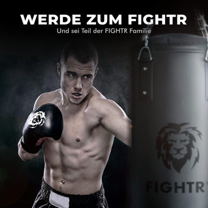 FIGHTR Boxsack ungefüllt mit 4-Punkt-Stahlkette, Schwarz/Weiss