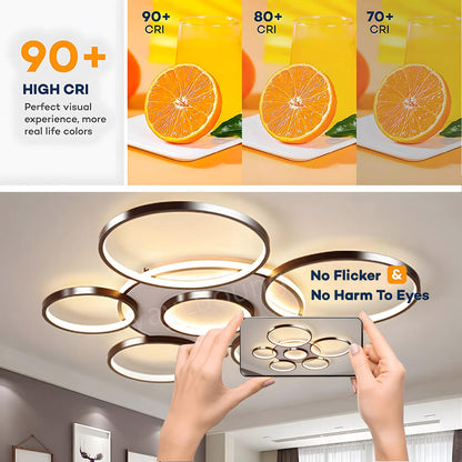 LuxSwiss Moderne 7-Ringe LED Deckenleuchte - Ø110cm, schwarz, dimmbar