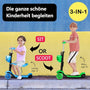 YOLEO 5-in-1 Kinderroller mit Sitz, Schubstange und Korb, grün, drei leuchtende PU-Räder