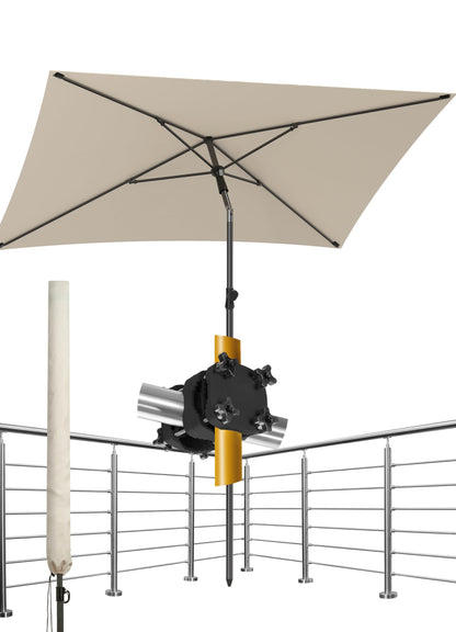 4smile SunnyShade Balkon-Sonnenschirm Set 200 x 125 cm beige UPF 50+ – rechteckige Form mit Geländerhalterung