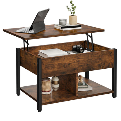YITAHOME Couchtisch anhebbar höhenverstellbar. Vintage-Braun, rechteckig, für flexible Nutzung im Wohnzimmer.