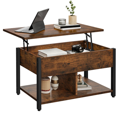 YITAHOME Couchtisch anhebbar höhenverstellbar. Vintage-Braun, rechteckig, für flexible Nutzung im Wohnzimmer.