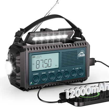 Mesqool Kurbelradio AM/FM/SW Notfallradio mit Taschenlampe, blau, mit Teleskopantenne