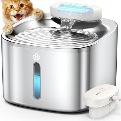 oneisall Katzenbrunnen Kabellos, Trinkbrunnen Edelstahl 3.5L, 5000mAh mit Bewegungsmelder