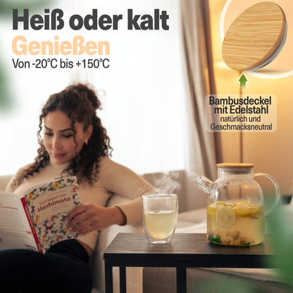 CLIDOR Aurora Teekanne mit Siebeinsatz, 1,6 Liter Borosilikatglas