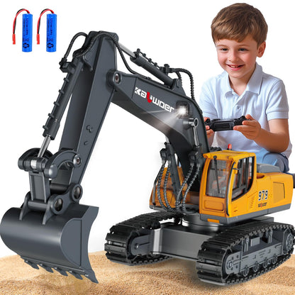 PENGBU RC Ferngesteuerter Bagger 1:18 mit Metallschaufel, 11 Kanäle, LED-Licht in der drehbaren Kabine